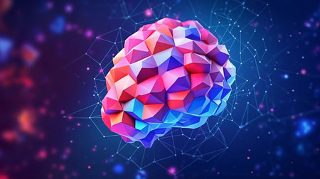Abstract background design: Abstract polygonal brain on colorful background. 3D Renderingの写真素材