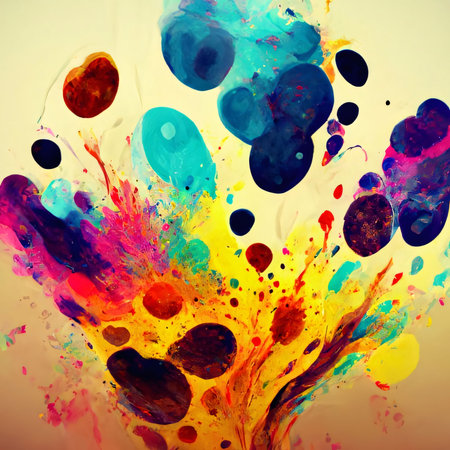 Abstract background design: abstract watercolor background with spots and splashes of colored paintの写真素材