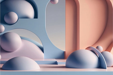 Abstract background design: 3d render, abstract minimal background, geometric forms, pastel colors,...