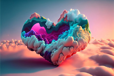 Abstract background design: Colorful clouds in the shape of a heart. 3D renderingの写真素材
