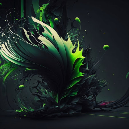 Abstract background design: abstract background with green and black waves. 3d render illustrationの写真素材