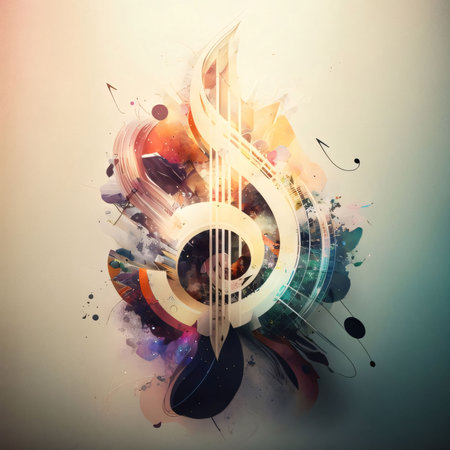 Abstract background design: Colorful music notes on grunge background with space for your textの写真素材