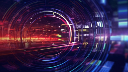 Abstract background design: Futuristic technological background with glowing lines and circles. 3d renderingの写真素材