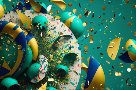 Abstract background design: 3d rendering of abstract background with confetti and balloons. 3d illustration.の写真素材