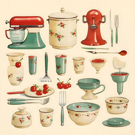 Patterns and banners backgrounds: Vintage kitchen utensils and utensils set, vector illustrationのイラスト素材