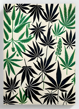 Patterns and banners backgrounds: Cannabis leaf pattern. Green leaves of marijuana on a white backgroundのイラスト素材