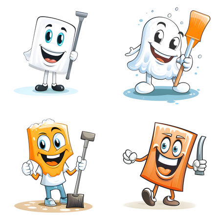 Patterns and banners backgrounds: Cartoon ghost character with various tools. Vector illustration isolated on white background.のイラスト素材