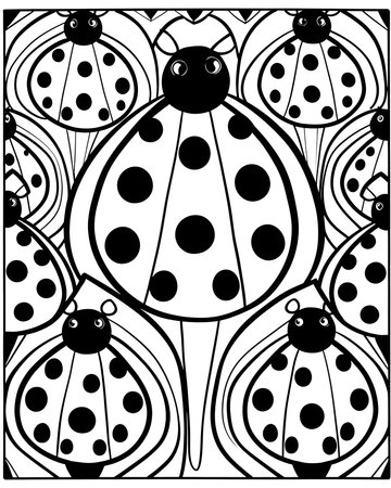 Patterns and banners backgrounds: Black and white pattern with ladybugs. Vector illustration for coloring book.のイラスト素材