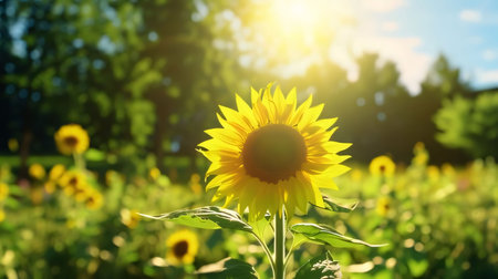 Photography: Sunflower field on a sunny day. Sunflower natural background. Sunflower blooming.の写真素材