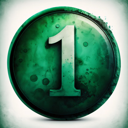 Graphic numbers: Green number one on a white background, 3d render, square imageの写真素材