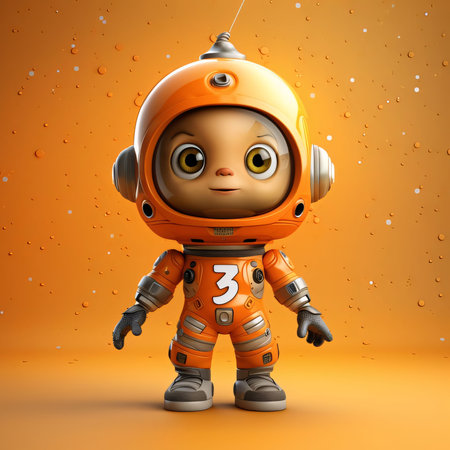 Graphic numbers: Cute cartoon astronaut on orange background with rain drops - 3d renderingの写真素材