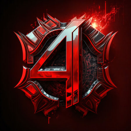 Graphic numbers: number 4 in futuristic style, 3d render, red and black