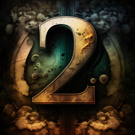 Graphic numbers: number two in grunge style with floral ornament, 3d illustrationの写真素材