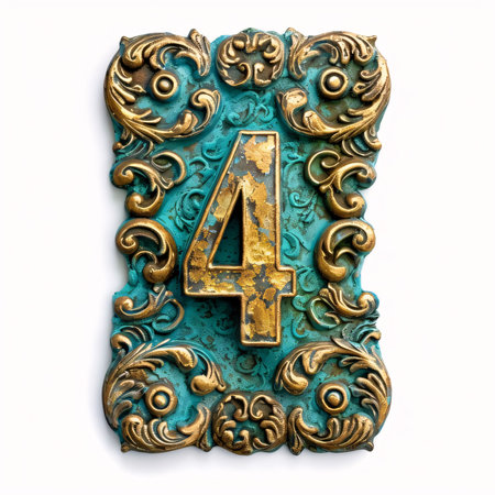 Graphic numbers: Number 4 with vintage ornament on a white background. 3d illustrationの写真素材