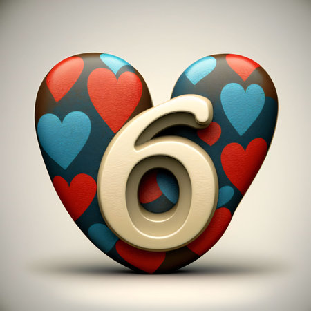Graphic numbers: Number 6 in heart shape isolated on white background. 3d renderの写真素材
