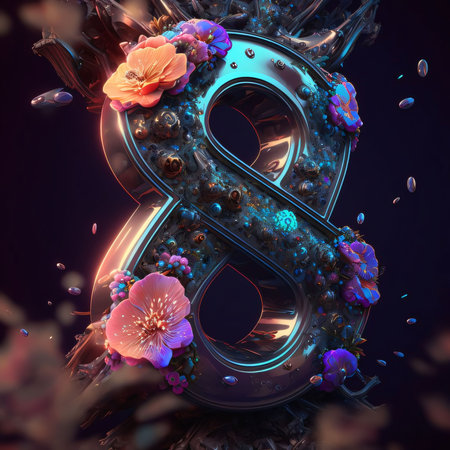 Graphic numbers: Number 8 made of flowers. 3D rendering. 3D illustrations.の写真素材