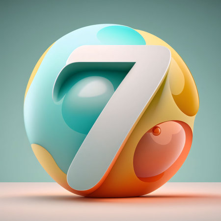 Graphic numbers: 3d render of number 7, 3d font with colorful spheresの写真素材