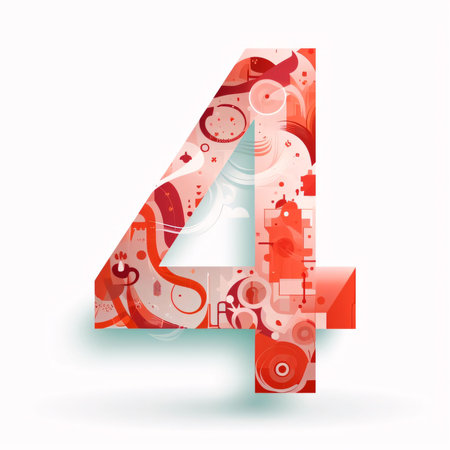 Graphic numbers: Number 4, abstract vector background. Colorful digital numbers and symbols.