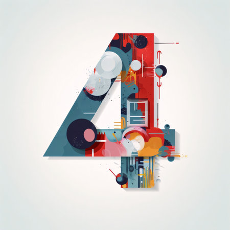 Graphic numbers: Number 4, abstract colorful music background. Modern style poster. Vector illustration.の写真素材