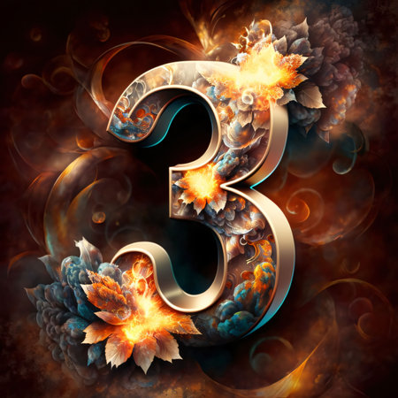 Graphic numbers: Number three with fire and smoke on a black background. 3d illustrationの写真素材