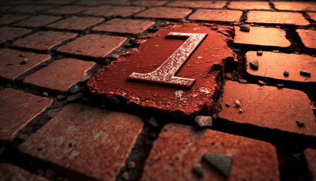 Graphic numbers: Number one on a red brick wall. 3D Rendering.の写真素材