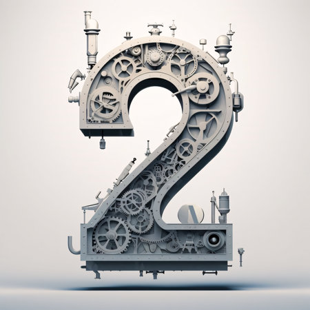 Graphic numbers: Mechanical alphabet made from gears and cogwheels. Number 2の写真素材