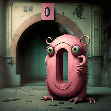 Graphic numbers: Funny monster with a number zero, 3d render, illustrationの写真素材