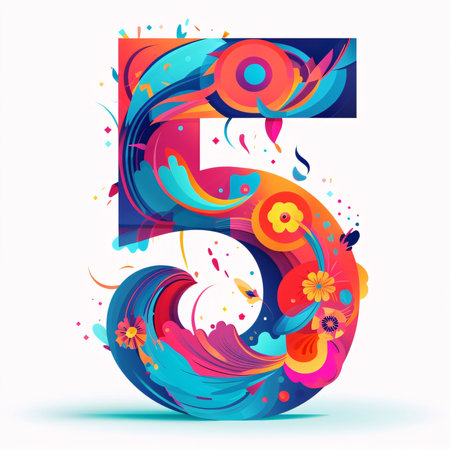 Graphic numbers: 5 number with abstract floral background. Vector illustration for your design.の写真素材