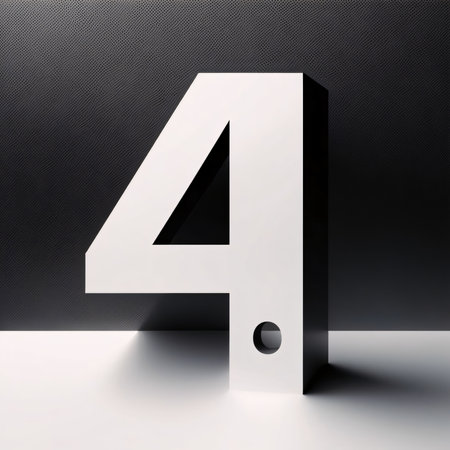 Graphic numbers: number 4 on a black background, 3d render, square imageの写真素材