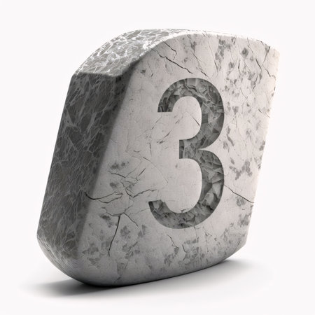 Graphic numbers: 3d rendering of stone number 3 on white background. Computer generated image.の写真素材