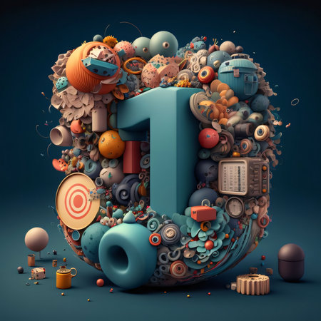 Graphic numbers: Number 1 made of toys. 3D illustrations. 3D renderingの写真素材