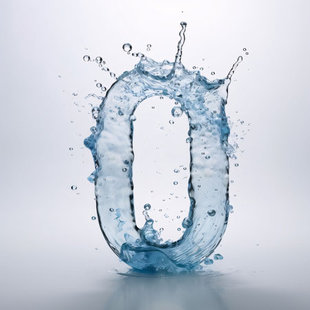 Graphic numbers: Water splash with number 0 isolated on white background. 3d renderingの写真素材