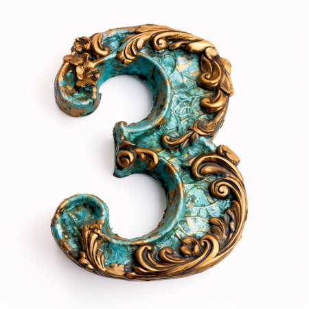 Graphic numbers: Vintage decorative number 3. 3D render isolated on white backgroundの写真素材