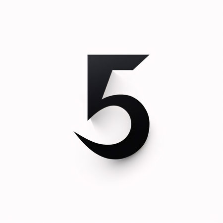 Graphic numbers: Black number 5 with shadow isolated on white background. Vector illustration.の写真素材
