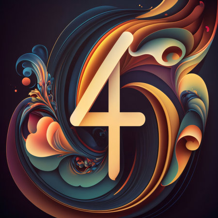 Graphic numbers: 3D illustrationative number 4 with abstract swirls, digital artの写真素材