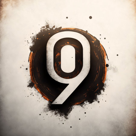 Graphic numbers: grunge number, vintage font with ink spots on old paperの写真素材