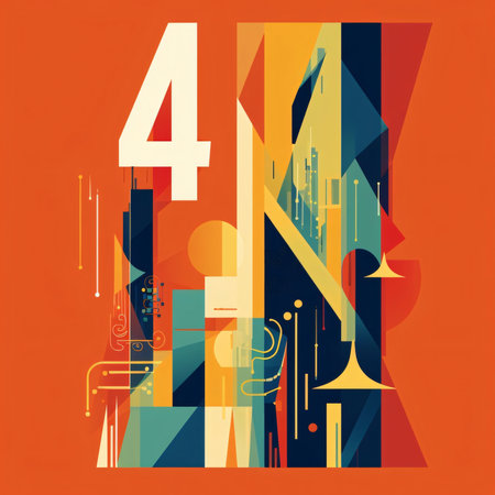 Graphic numbers: Vector Abstract geometric number 4 on orange background. Vector illustration for your design. illustration of number 4 on orange background. Elements for design.の写真素材
