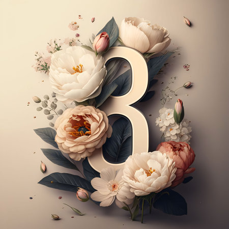 Graphic numbers: Beautiful number eight with flowers and leaves. 3D illustrations.の写真素材
