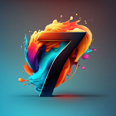 Graphic numbers: Number 7. 3d colorful liquid font with splashes and drops.の写真素材