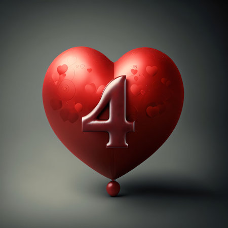 Graphic numbers: Red heart with number 4 on a dark background. 3D renderingの写真素材
