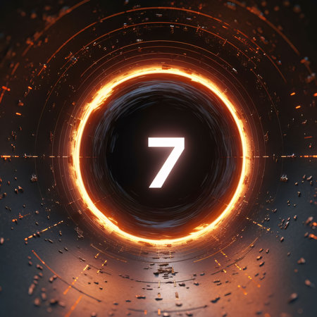 Graphic numbers: Number 7 in neon circle. Abstract futuristic background. 3D renderingの写真素材