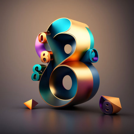 Graphic numbers: 3d rendering of number 8 in multicolored glossy style.