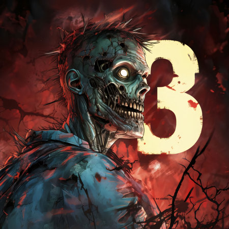 Graphic numbers: Zombie with number 3. Horror background. 3D illustrations.の写真素材