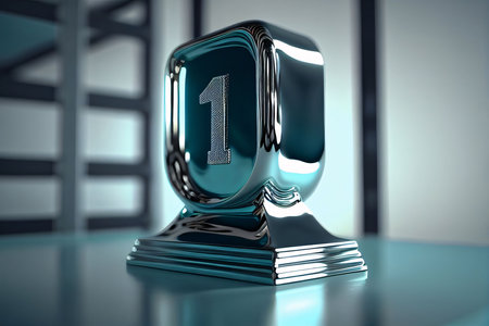 Graphic numbers: Number 1 in the form of a glass trophy. 3D renderingの写真素材