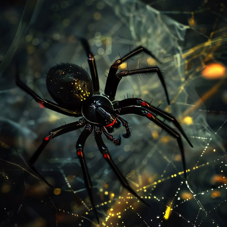 Photography: Black spider in the web, 3D rendering. Computer digital drawing.の写真素材