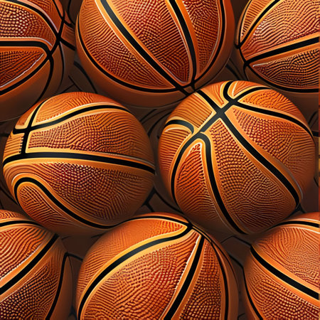 A close-up shot of a group of basketballs, showing their textured surface, lines, and orange color.のイラスト素材