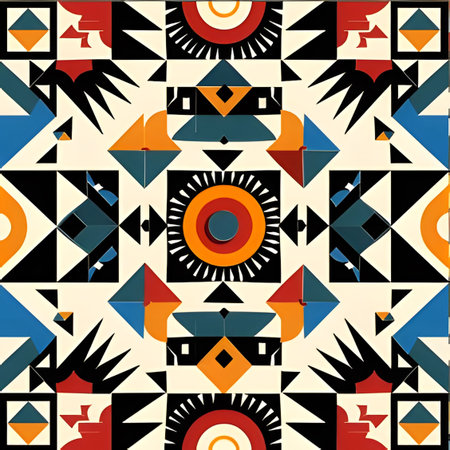 A captivating abstract artwork featuring a vibrant geometric pattern. The image showcases bold...