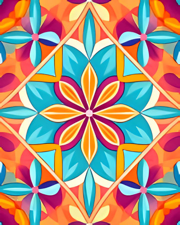 A colorful floral pattern design with vibrant colors and intricate details. The repeating pattern...