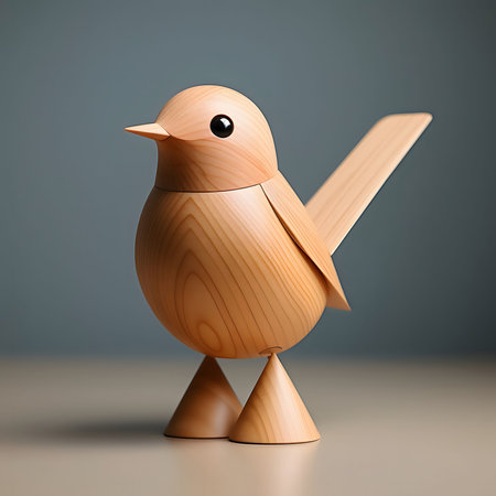 A wooden sculpture of a bird, showing the beauty of natural materials and craftsmanship.の写真素材