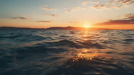 A breathtaking sunset over the ocean, with golden light illuminating the waves and sky.